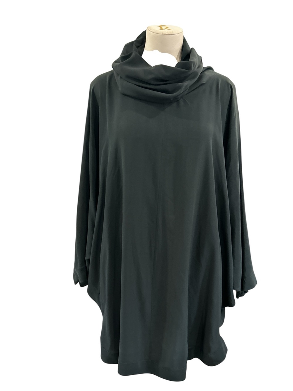 80’s Laise Adzer silk oversized dolman sleeve tunic dress black One size